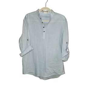 NEARKIN Light Blue 100% Cotton‎ Shirt Sz Large  long sleeve 3/4 Length